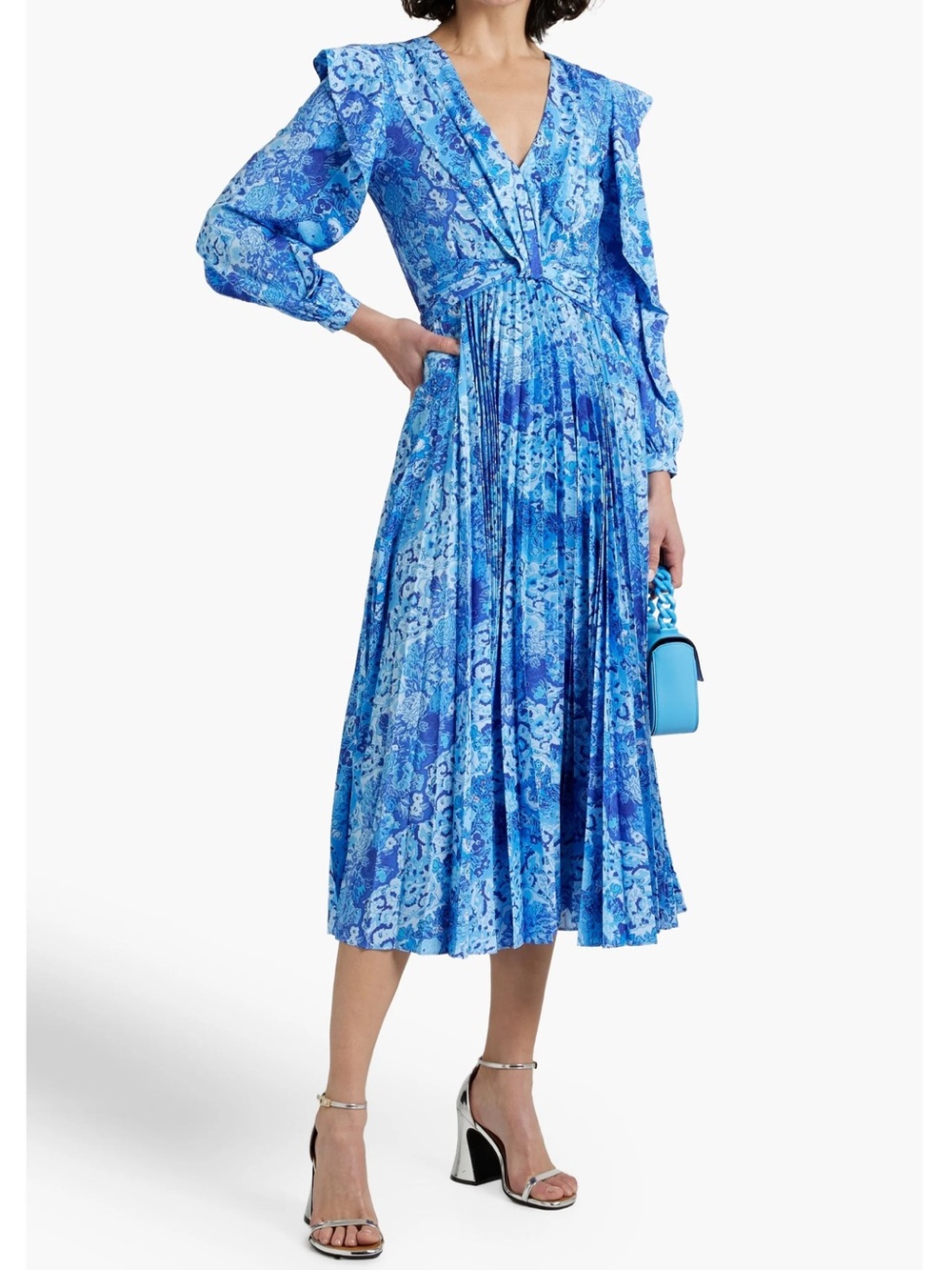 Derek Lam 10 Crosby Pleated Ruffled Floral-Print Crepe Midi Dress NWT 4 $650